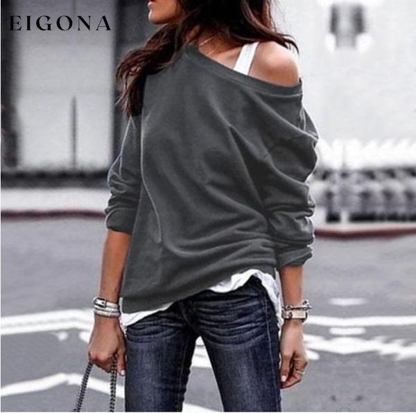 Women's New Fashion Style One Shoulder Soft Long Sleeve Top Gray __stock:50 clothes refund_fee:800 tops