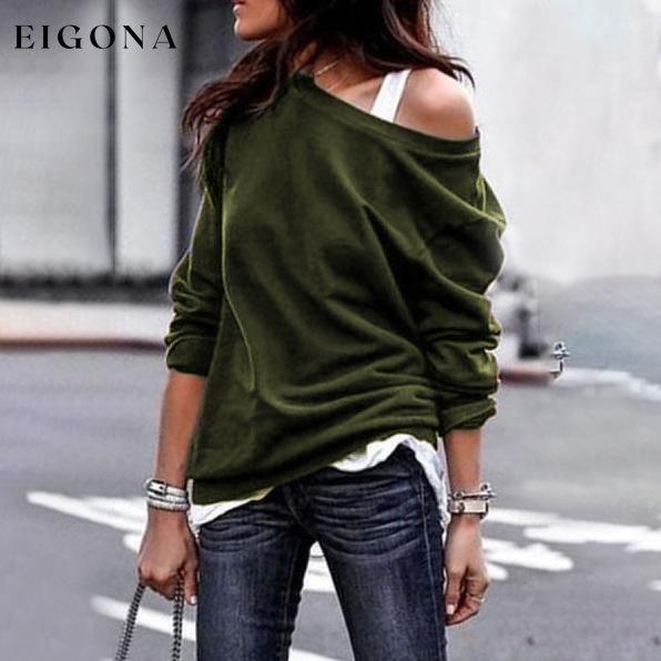 Women's New Fashion Style One Shoulder Soft Long Sleeve Top Green __stock:50 clothes refund_fee:800 tops