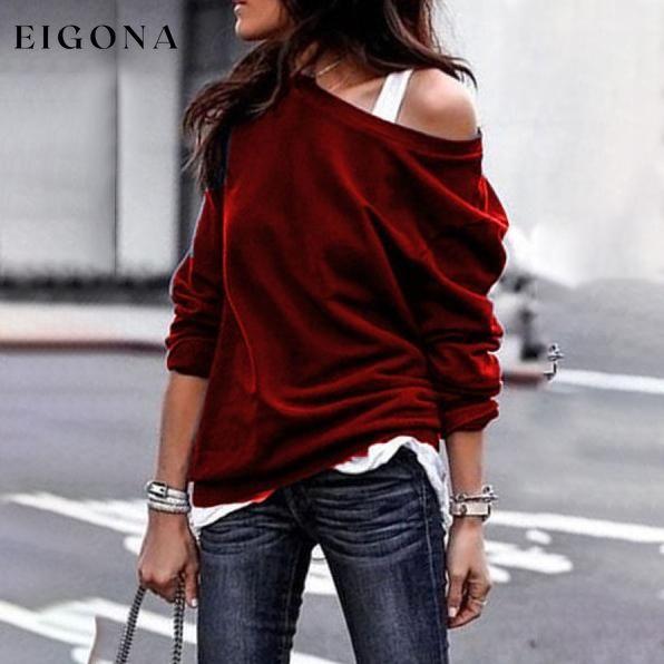 Women's New Fashion Style One Shoulder Soft Long Sleeve Top Wine Red __stock:50 clothes refund_fee:800 tops