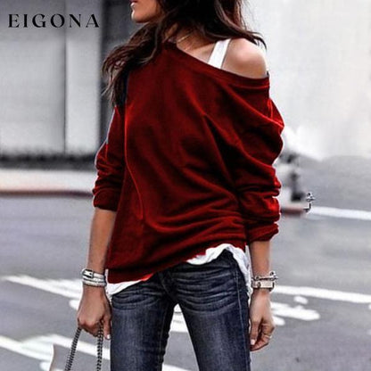 Women's New Fashion Style One Shoulder Soft Long Sleeve Top Wine Red __stock:50 clothes refund_fee:800 tops