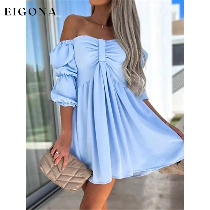 Women's Off Shoulder Casual Puff Sleeve Dress Light Blue __stock:200 casual dresses clothes dresses refund_fee:1200