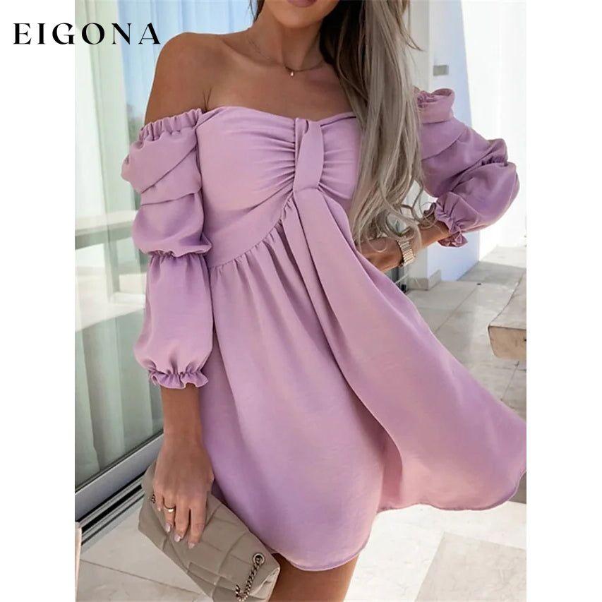 Women's Off Shoulder Casual Puff Sleeve Dress Pink __stock:200 casual dresses clothes dresses refund_fee:1200