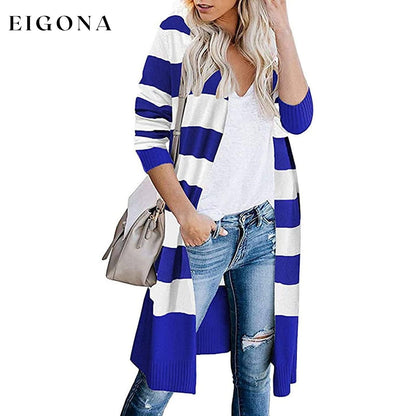 Women’s Open Front Long Cardigan Long Sleeves Lightweight Knit Fall Sweater Dark Blue __stock:500 Jackets & Coats refund_fee:1200