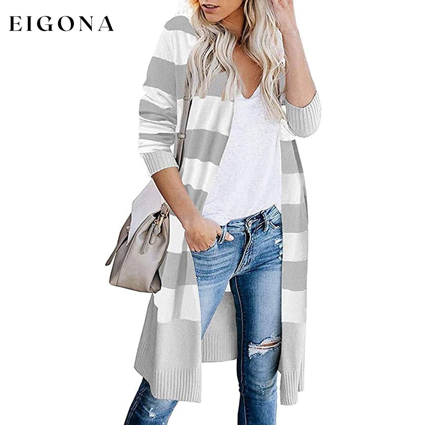 Women’s Open Front Long Cardigan Long Sleeves Lightweight Knit Fall Sweater Gray __stock:500 Jackets & Coats refund_fee:1200