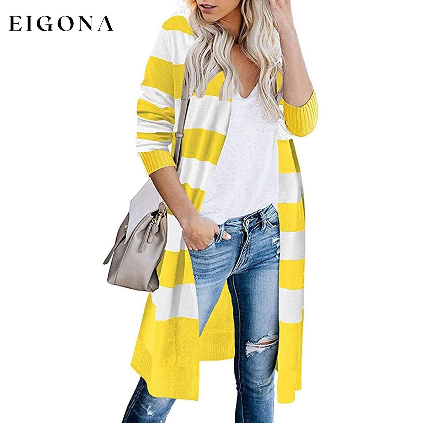 Women’s Open Front Long Cardigan Long Sleeves Lightweight Knit Fall Sweater Yellow __stock:500 Jackets & Coats refund_fee:1200