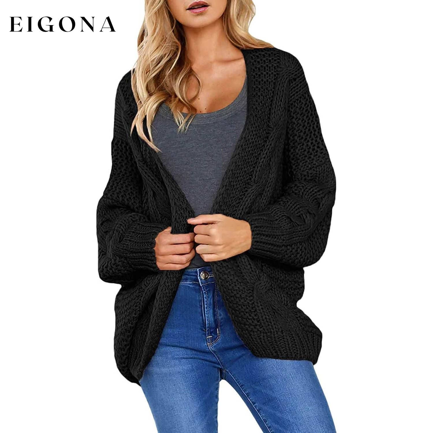 Womens Open Front Long Sleeve Chunky Knit Cardigan Sweaters Loose Outwear Coat Black __stock:500 Jackets & Coats refund_fee:1200