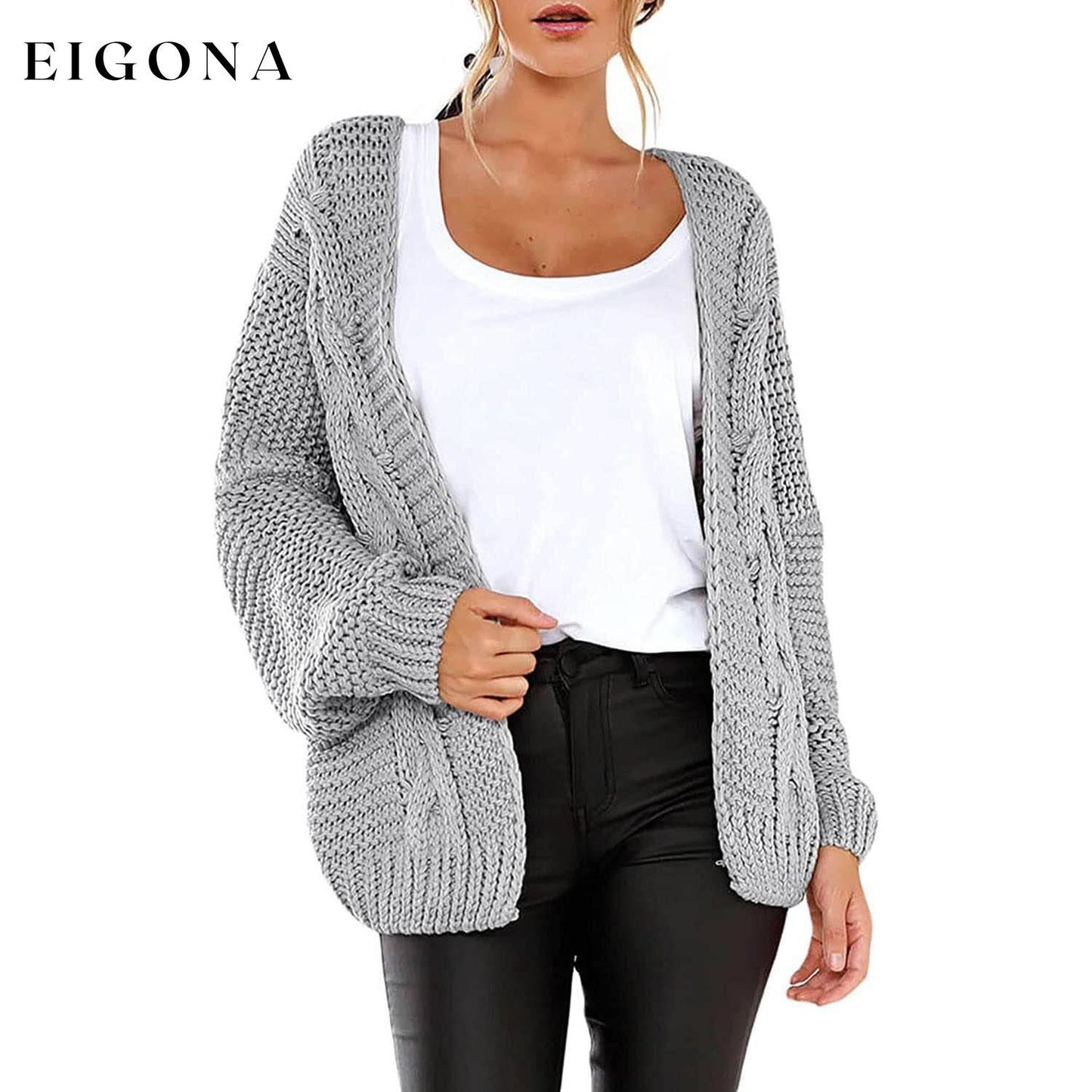 Womens Open Front Long Sleeve Chunky Knit Cardigan Sweaters Loose Outwear Coat Gray __stock:500 Jackets & Coats refund_fee:1200
