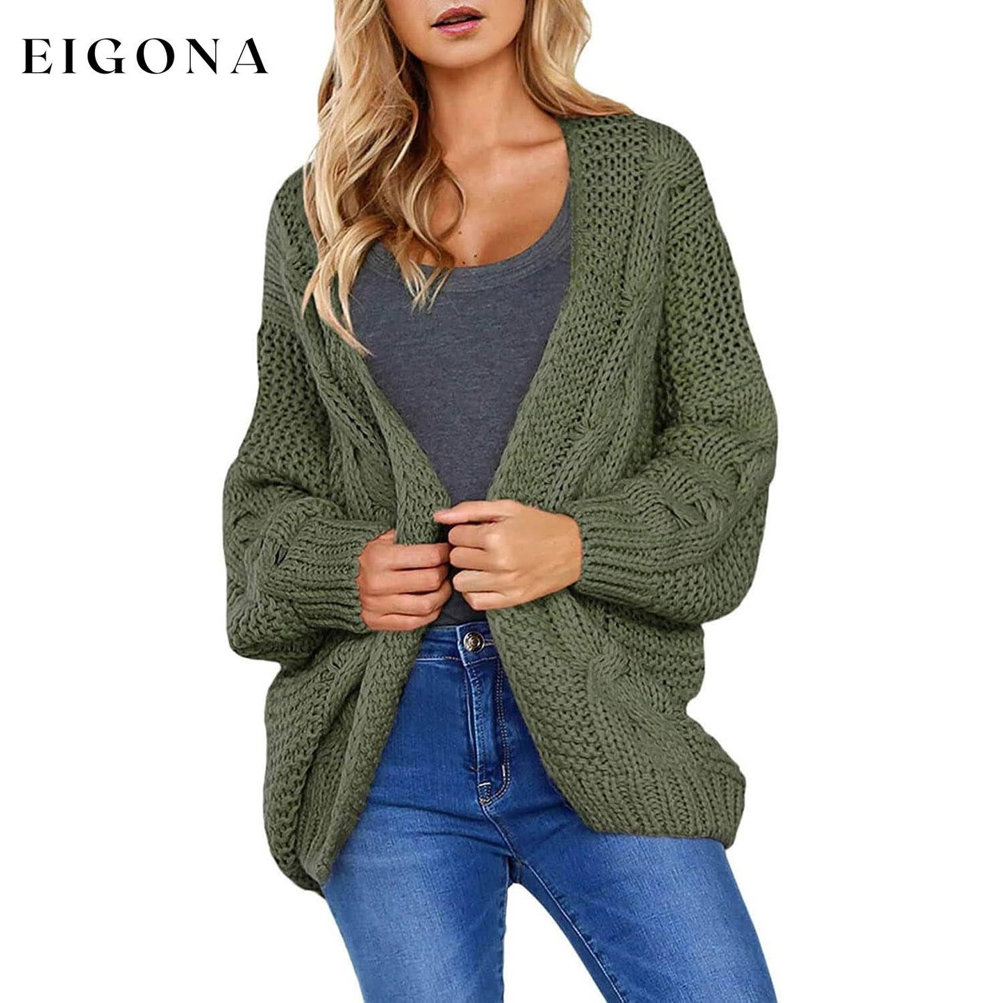Womens Open Front Long Sleeve Chunky Knit Cardigan Sweaters Loose Outwear Coat Green __stock:500 Jackets & Coats refund_fee:1200