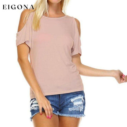 Women's Open-Shoulder Short Sleeve Top - Assorted Sizes Mocha __label1:BOGO FREE __stock:50 Clearance clothes Low stock refund_fee:800 tops