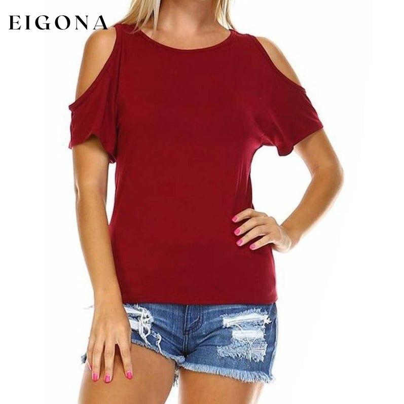 Women's Open-Shoulder Short Sleeve Top - Assorted Sizes Burgundy __label1:BOGO FREE __stock:50 Clearance clothes Low stock refund_fee:800 tops
