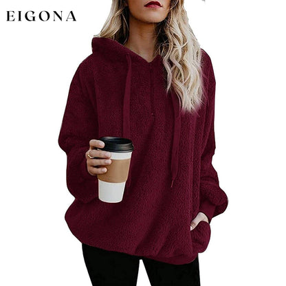 Women's Oversized Fleece Hoodie Burgundy clothes refund_fee:1200 tops