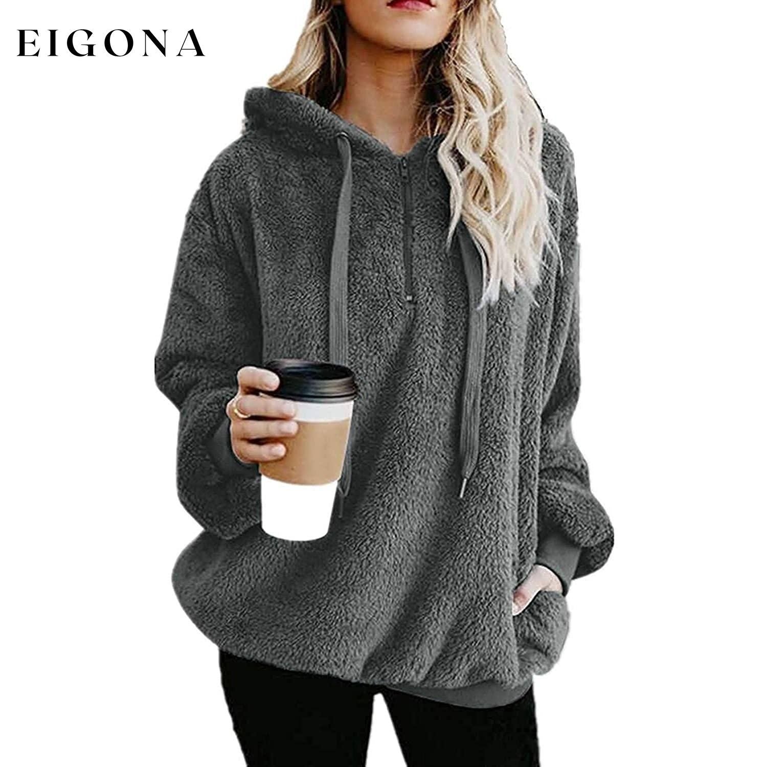 Women's Oversized Fleece Hoodie Dark Gray clothes refund_fee:1200 tops