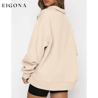 Womens Oversized Half Zip Pullover Long Sleeve Sweatshirt __stock:200 clothes refund_fee:1200 tops
