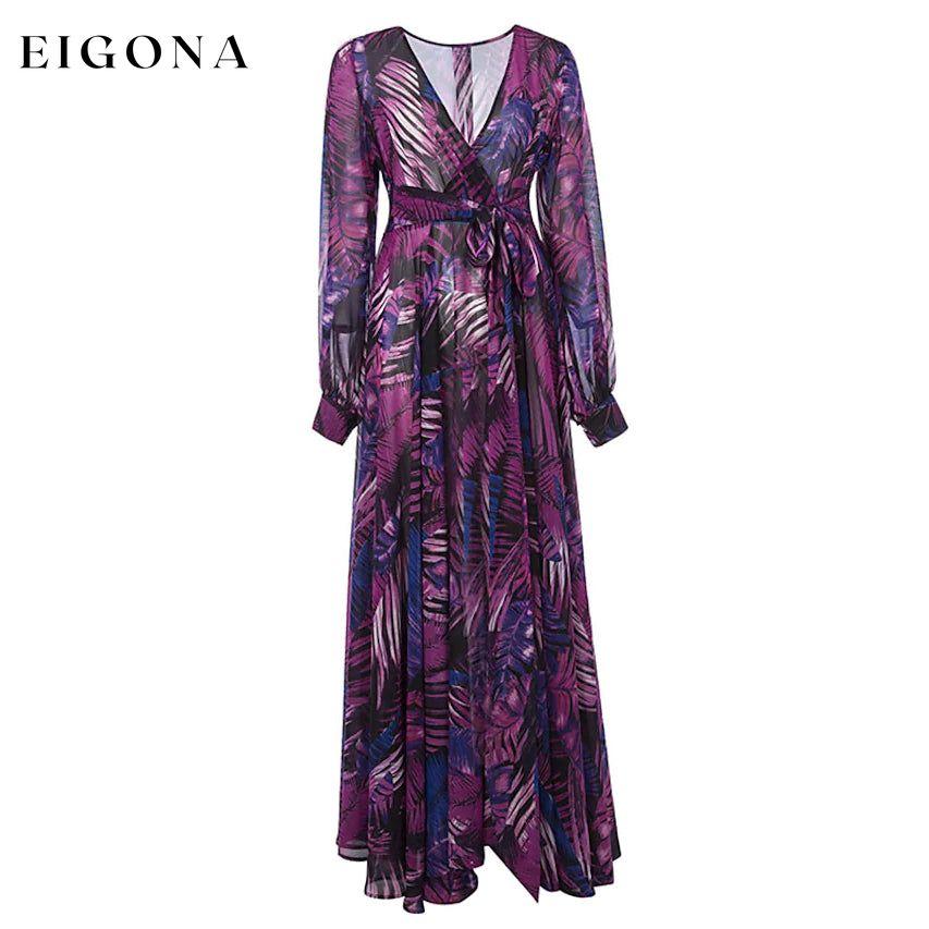 Women's Plus Size A Line Dress Floral V Neck Print Lantern Sleeve Purple __stock:200 casual dresses clothes dresses refund_fee:1200