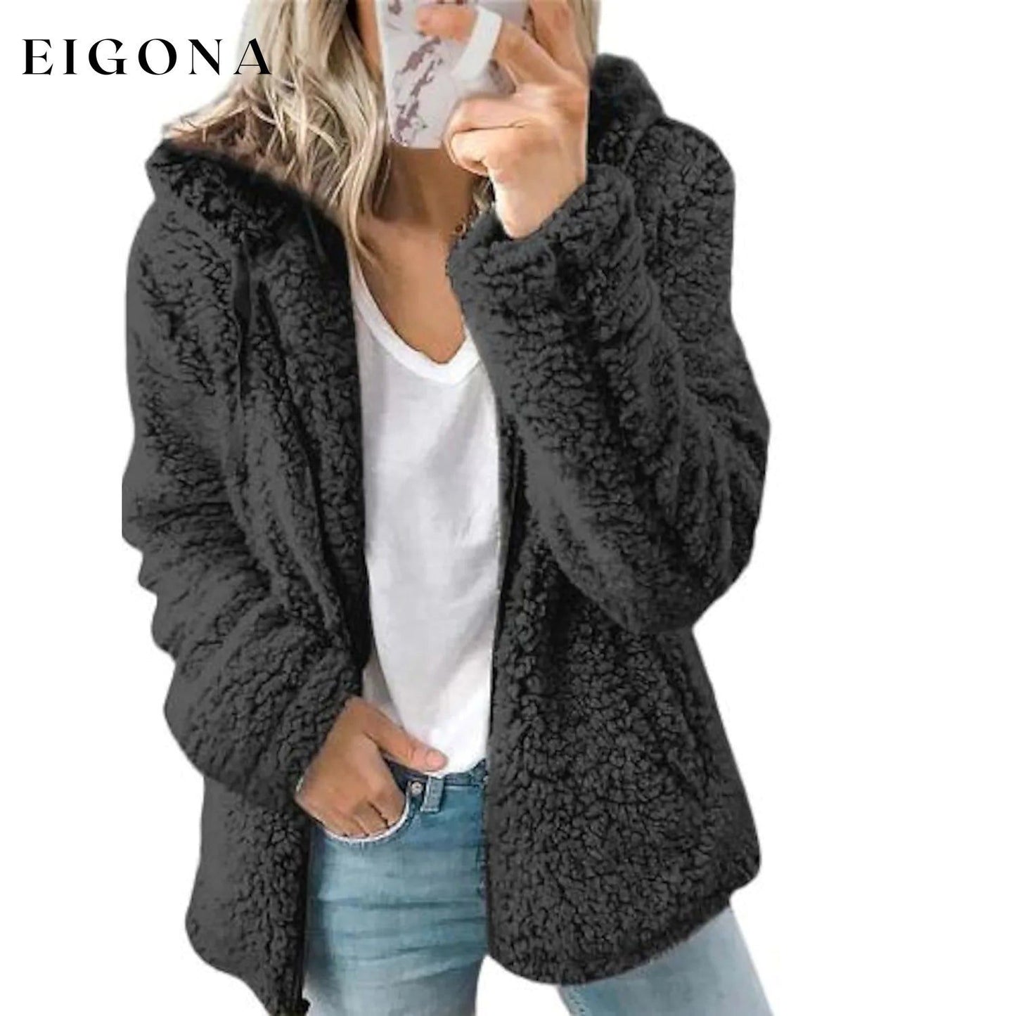 Women's Plus Size Hoodie Coat Long Sleeve Black __stock:200 Jackets & Coats refund_fee:1200