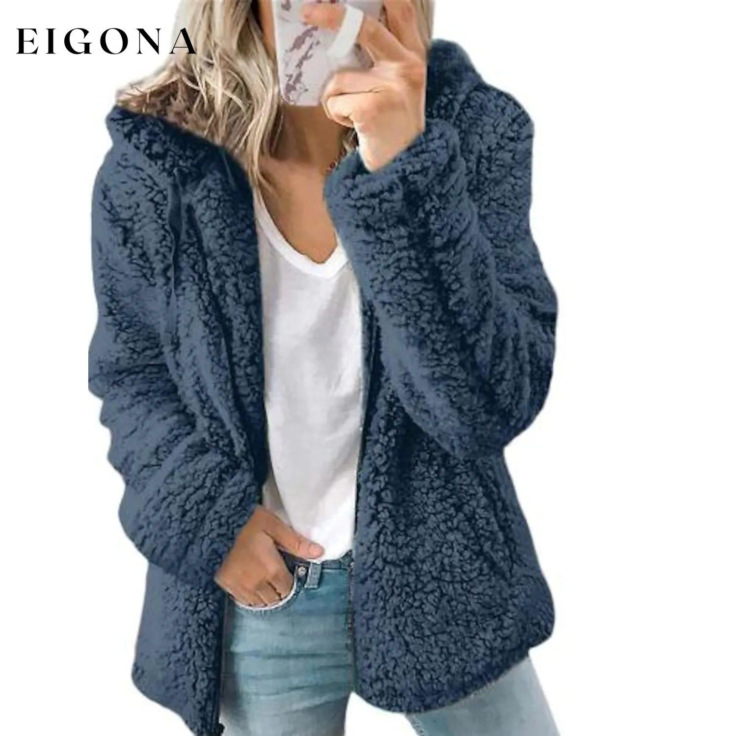 Women's Plus Size Hoodie Coat Long Sleeve Blue __stock:200 Jackets & Coats refund_fee:1200