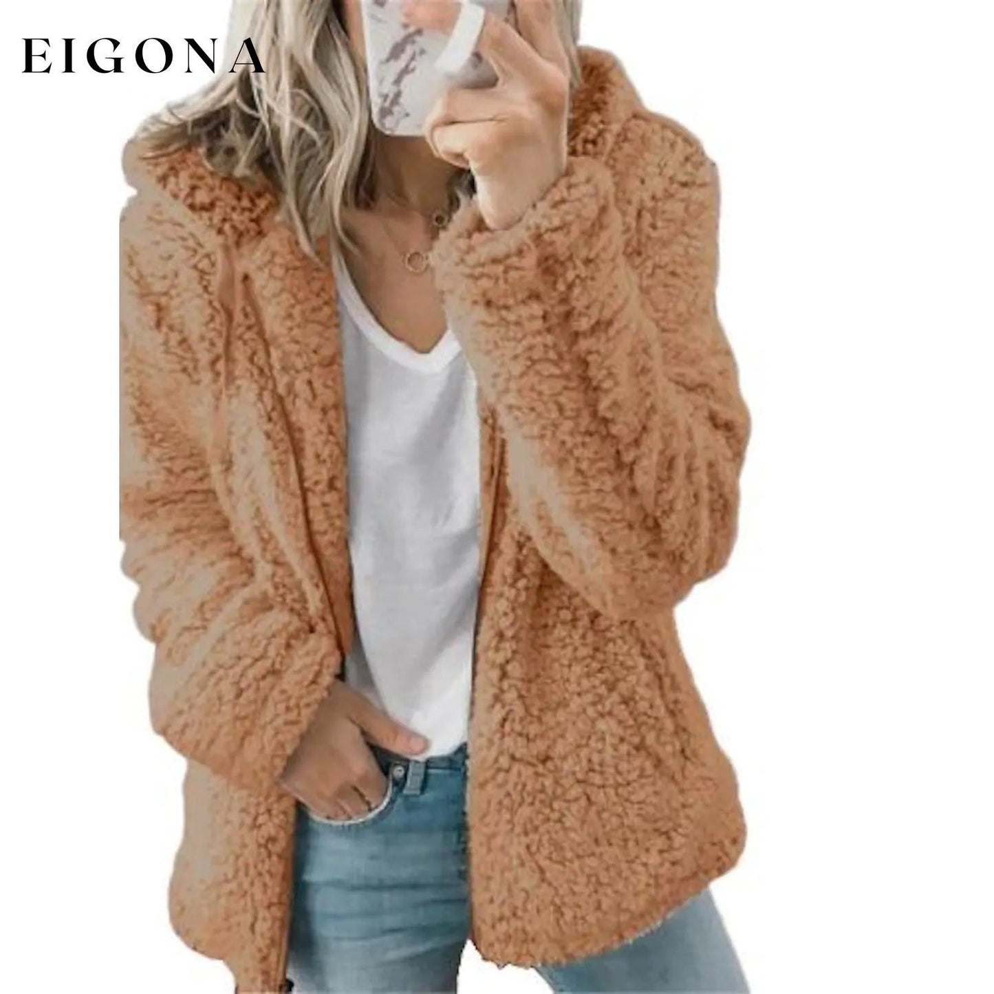 Women's Plus Size Hoodie Coat Long Sleeve Brown __stock:200 Jackets & Coats refund_fee:1200