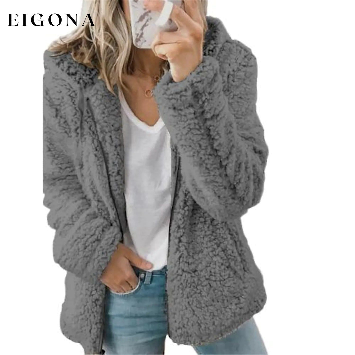 Women's Plus Size Hoodie Coat Long Sleeve Dark Gray __stock:200 Jackets & Coats refund_fee:1200