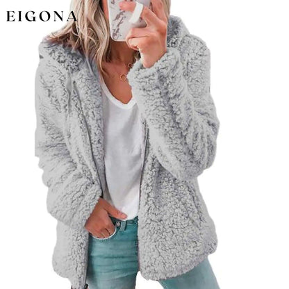 Women's Plus Size Hoodie Coat Long Sleeve Light Gray __stock:200 Jackets & Coats refund_fee:1200