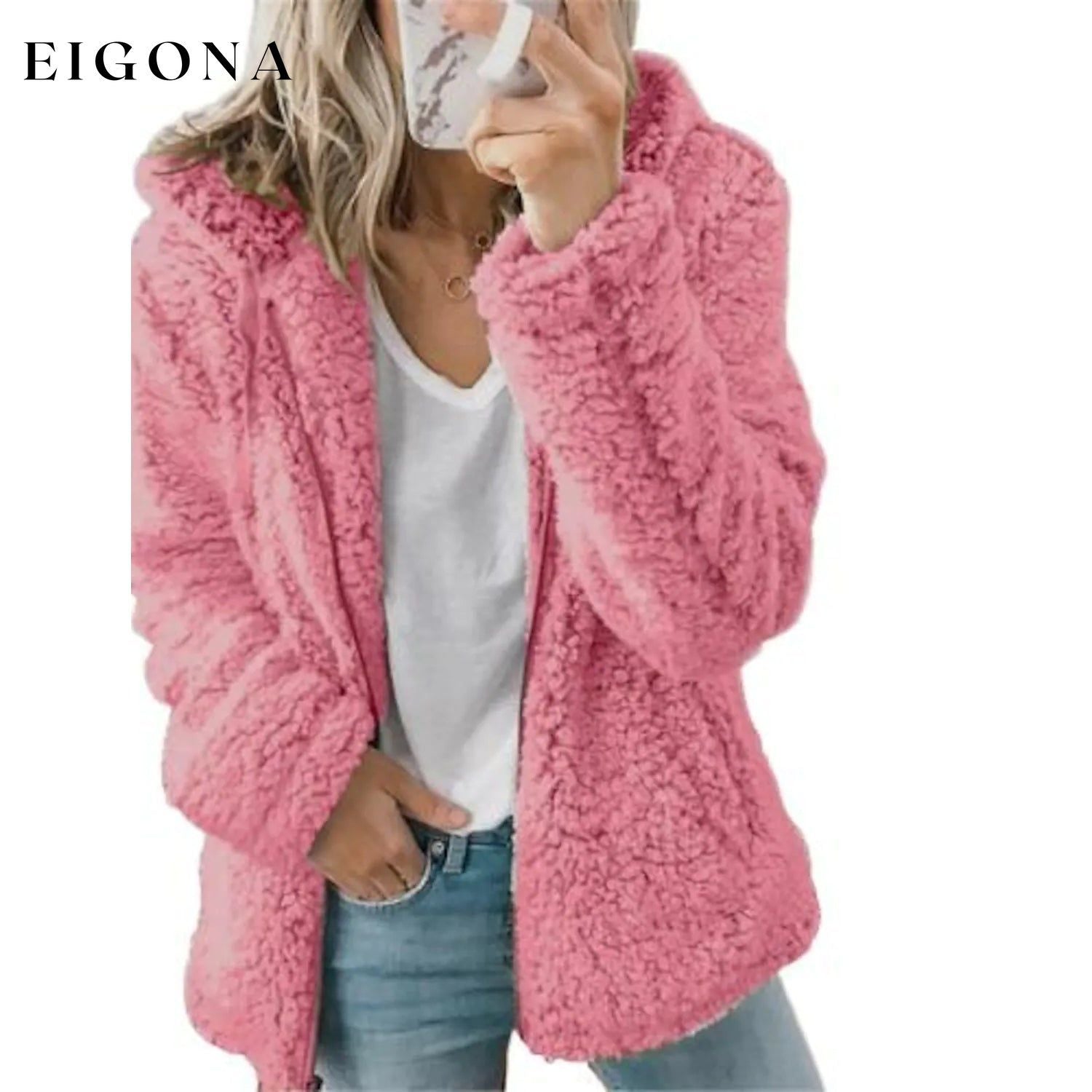 Women's Plus Size Hoodie Coat Long Sleeve Pink __stock:200 Jackets & Coats refund_fee:1200