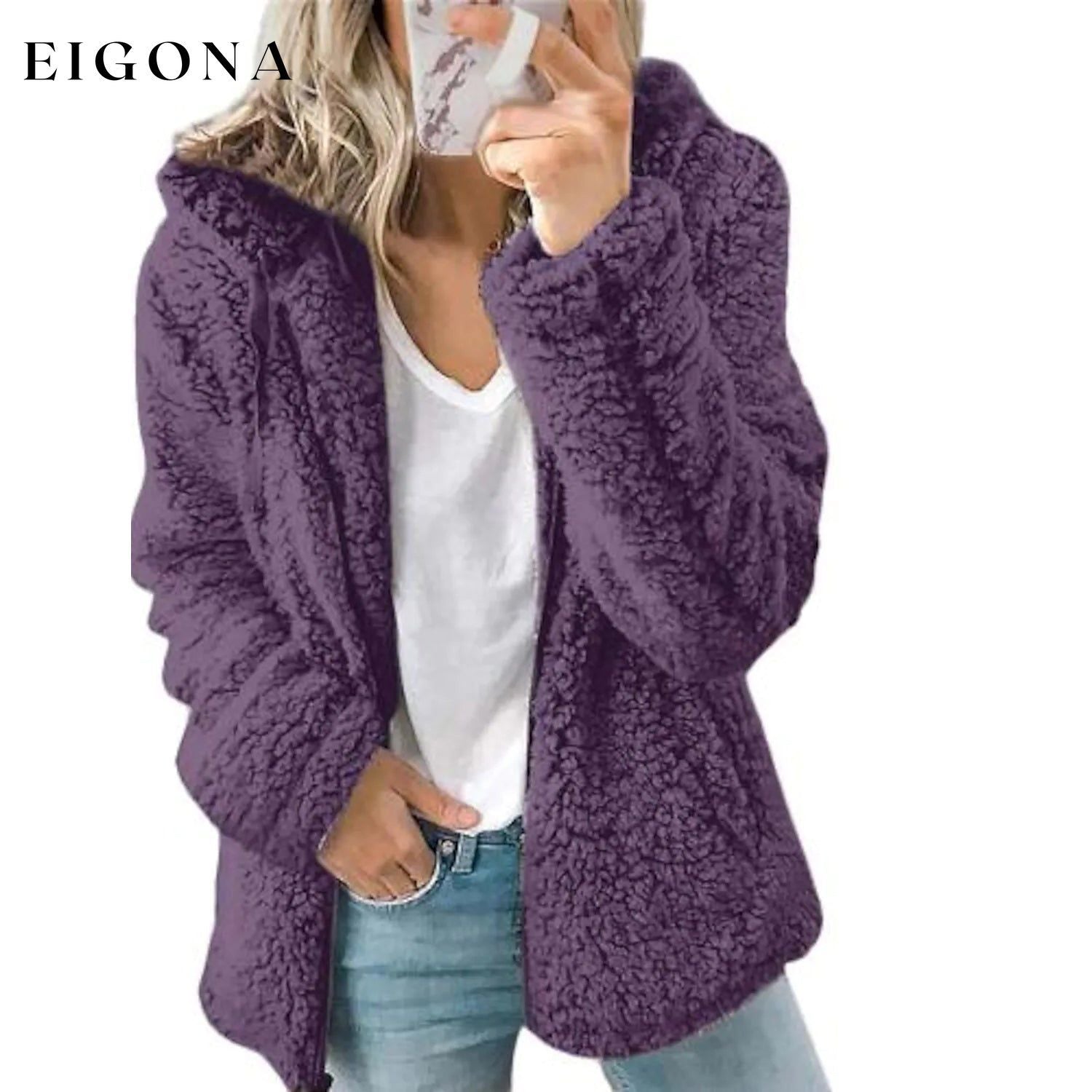 Women's Plus Size Hoodie Coat Long Sleeve Purple __stock:200 Jackets & Coats refund_fee:1200