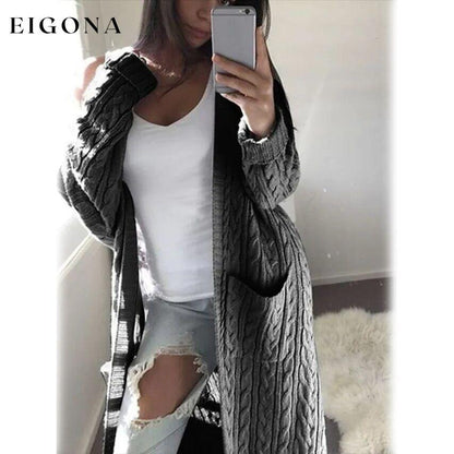 Women's Pocket Knitted Cardigan Sweater Dark Gray __stock:200 Jackets & Coats refund_fee:1200