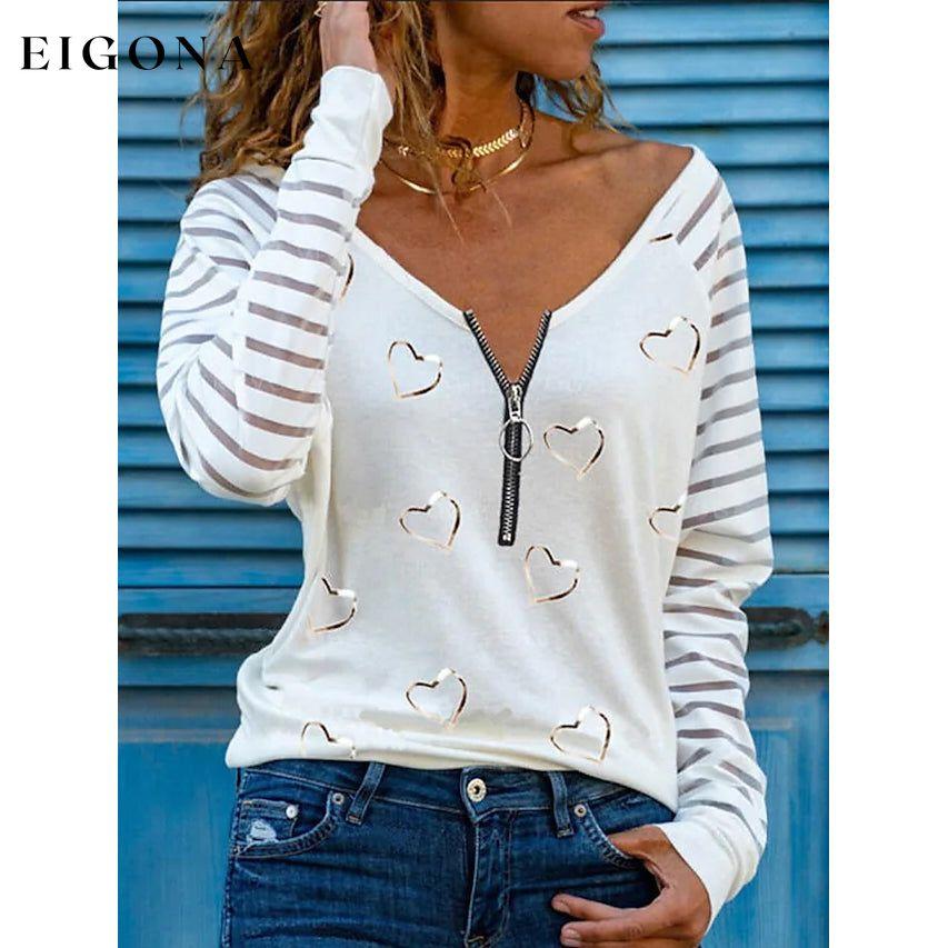 Women's Printed V Neck Sexy Loose Top White __stock:250 clothes refund_fee:800 tops