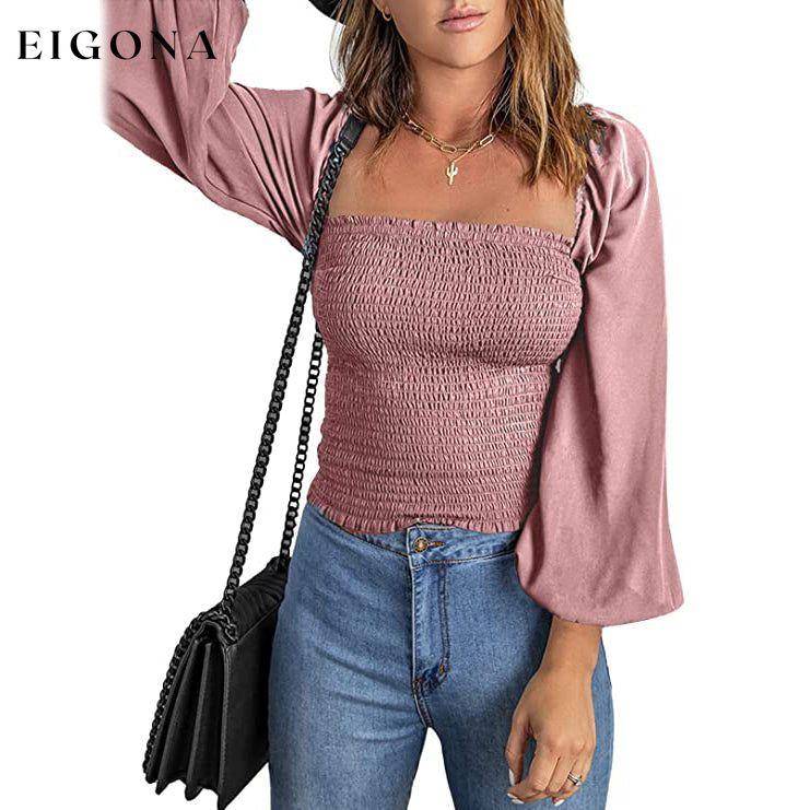 Women's Puff Long Sleeve Square Neck Tops Pink __stock:200 clothes refund_fee:1200 tops