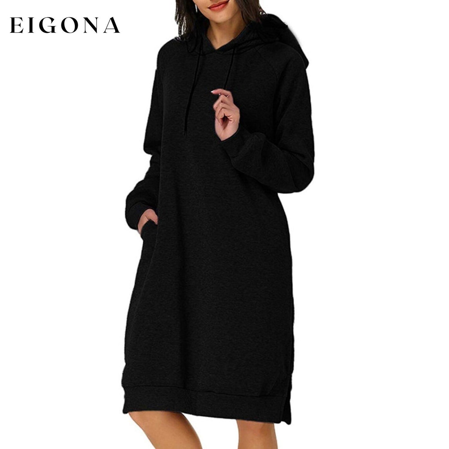 Womens Pullover Hoodie Dress Black __stock:200 casual dresses clothes dresses refund_fee:1200