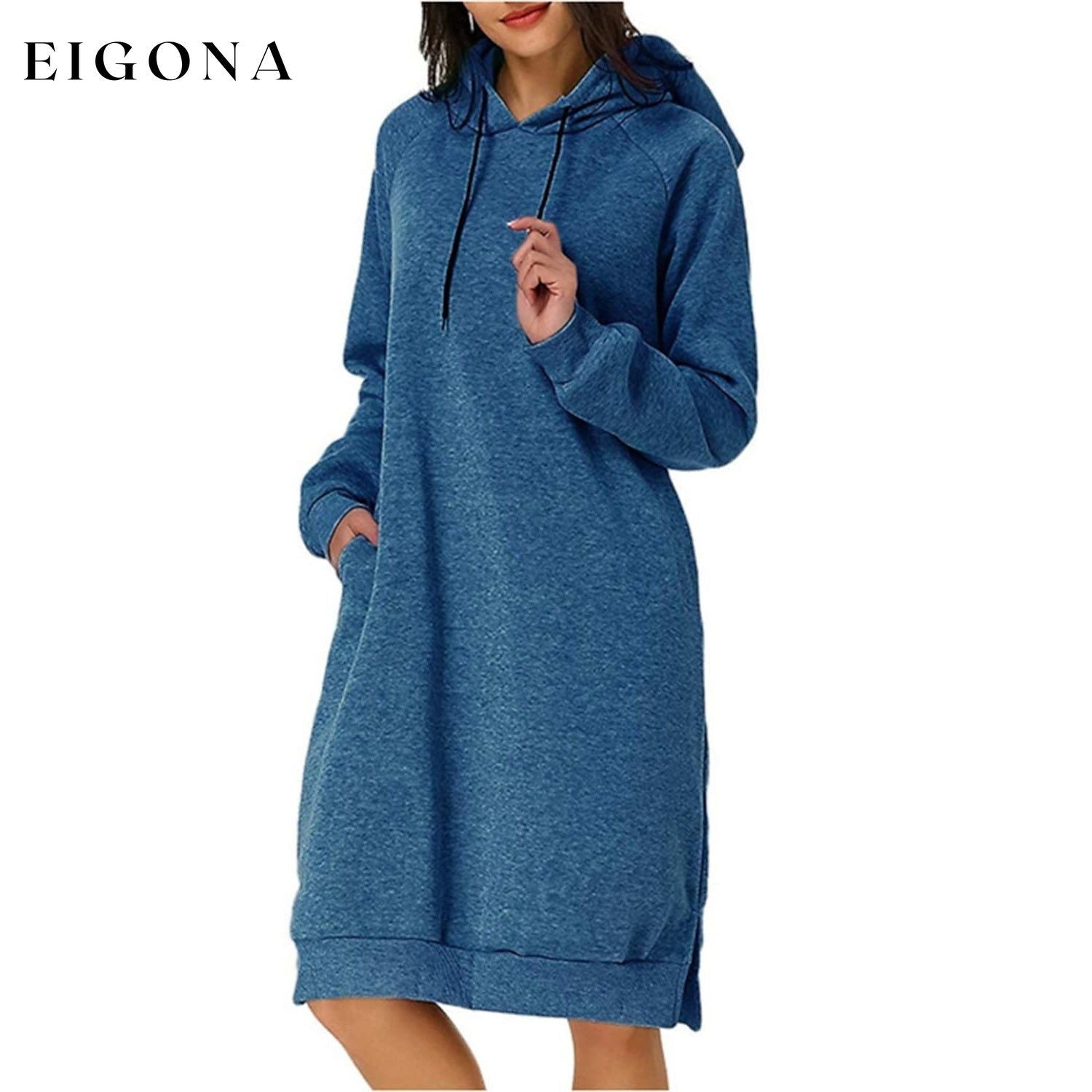 Womens Pullover Hoodie Dress Blue __stock:200 casual dresses clothes dresses refund_fee:1200