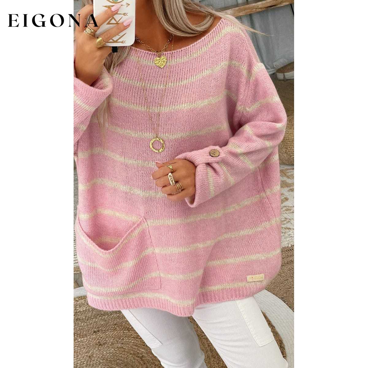 Women's Pullover Jumper Cable Knit Tunic Knitted Print Crew Neck Pink __stock:200 clothes refund_fee:1200 tops