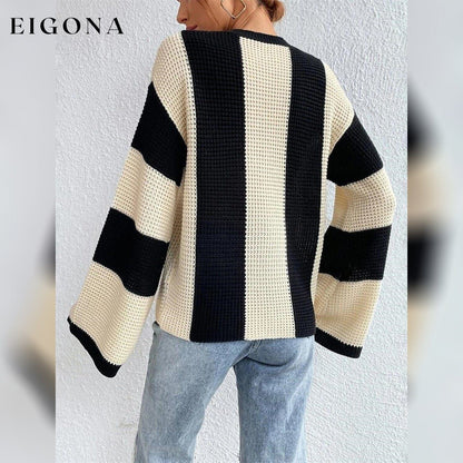 Women's Pullover Ribbed Knit Patchwork Striped Sweater __stock:200 clothes refund_fee:1200 tops