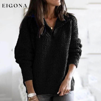 Women's Pullover Sweater Zipper Solid Color Basic Casual Long Sleeve Sweater Cardigans Black clothes refund_fee:1200 tops