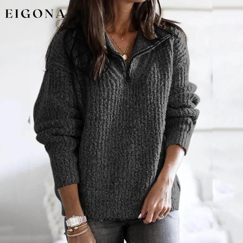 Women's Pullover Sweater Zipper Solid Color Basic Casual Long Sleeve Sweater Cardigans Gray clothes refund_fee:1200 tops