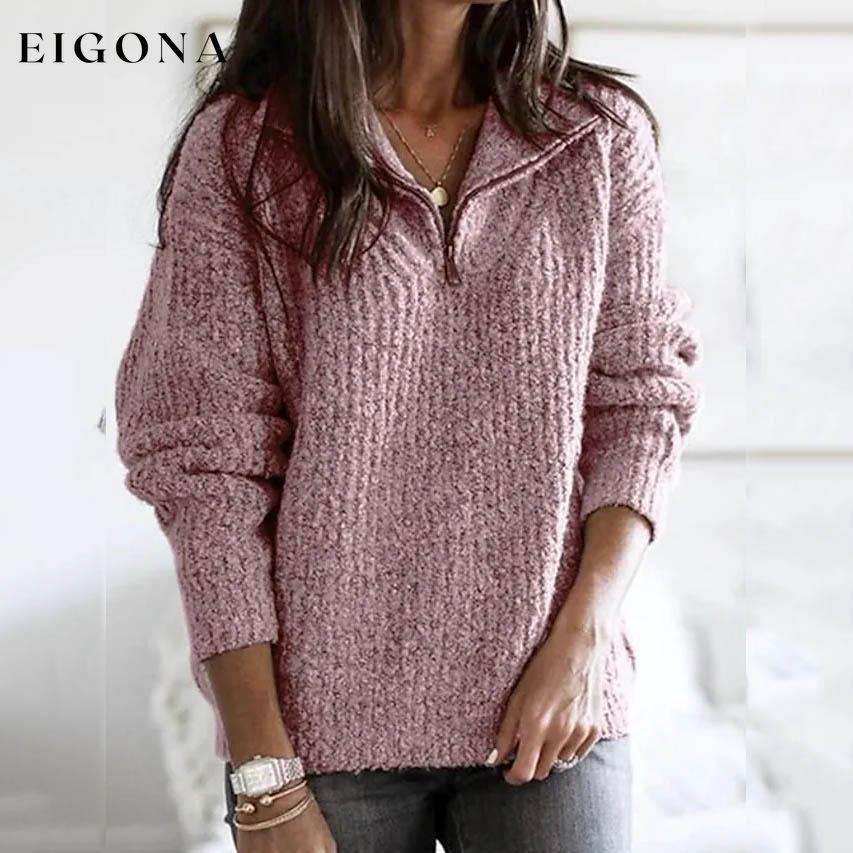 Women's Pullover Sweater Zipper Solid Color Basic Casual Long Sleeve Sweater Cardigans Pink clothes refund_fee:1200 tops