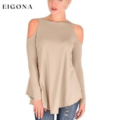 Women's Ribbed Cold-Shoulder Long-Sleeve Top - Assorted Sizes Beige __stock:50 clothes refund_fee:800 tops
