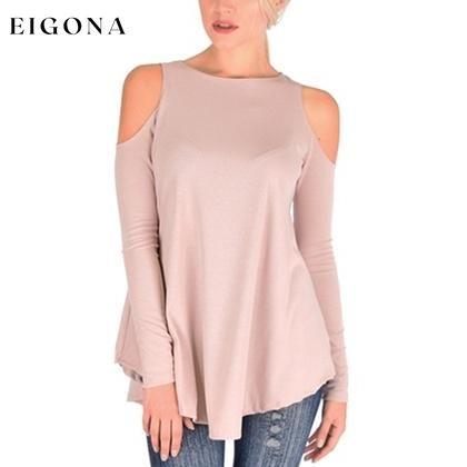 Women's Ribbed Cold-Shoulder Long-Sleeve Top - Assorted Sizes Mauve __stock:50 clothes refund_fee:800 tops