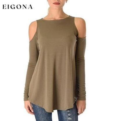 Women's Ribbed Cold-Shoulder Long-Sleeve Top - Assorted Sizes Olive __stock:50 clothes refund_fee:800 tops