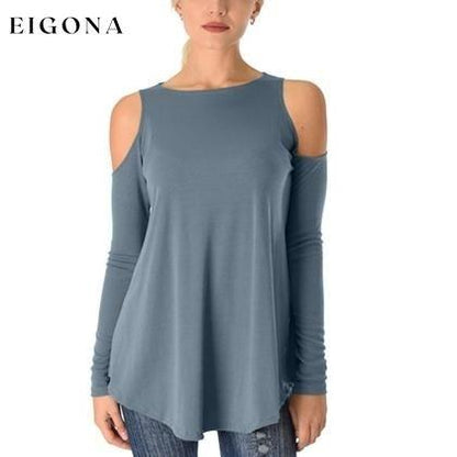 Women's Ribbed Cold-Shoulder Long-Sleeve Top - Assorted Sizes Slate __stock:50 clothes refund_fee:800 tops