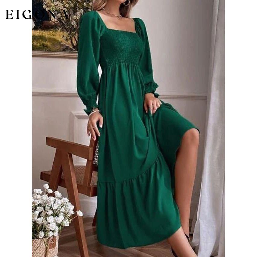 Women's Ruffle Autumn Winter Swing Midi Dress Green __stock:200 casual dresses clothes dresses refund_fee:1200