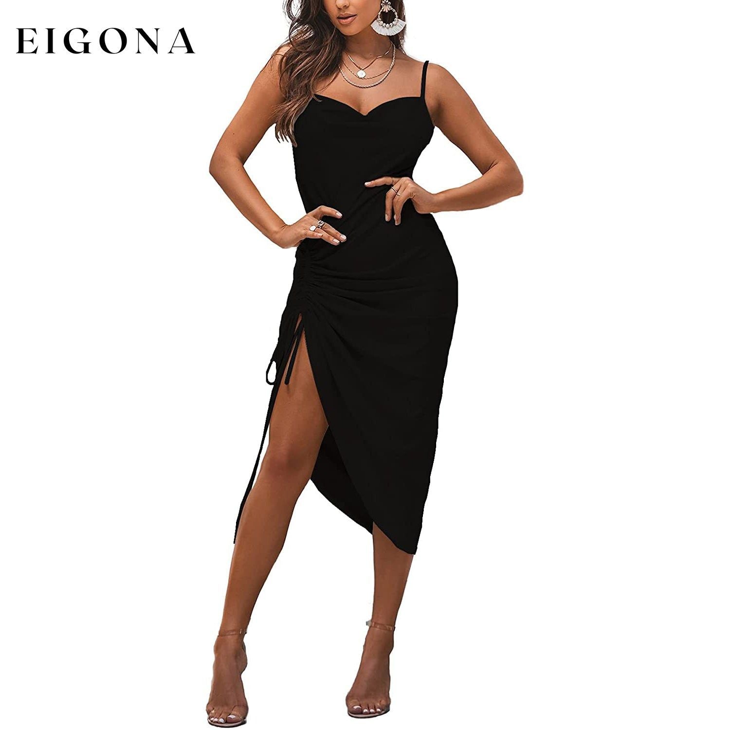 Women's Satin Spaghetti Strap Dress Black __stock:200 casual dresses clothes dresses refund_fee:1200