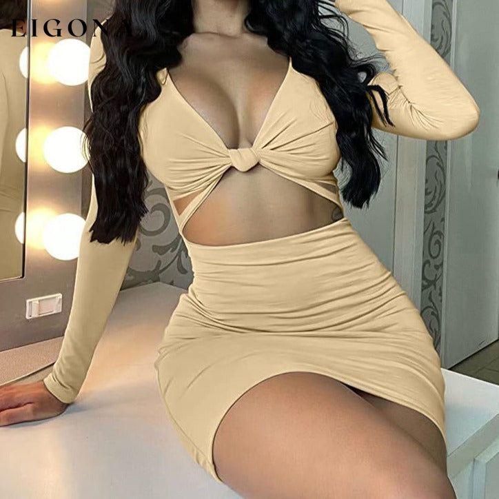 Women's Sexy Bodycon Deep V Neck Long Sleeve Cut Out Club Mini Dress __stock:200 casual dresses clothes dresses refund_fee:1200