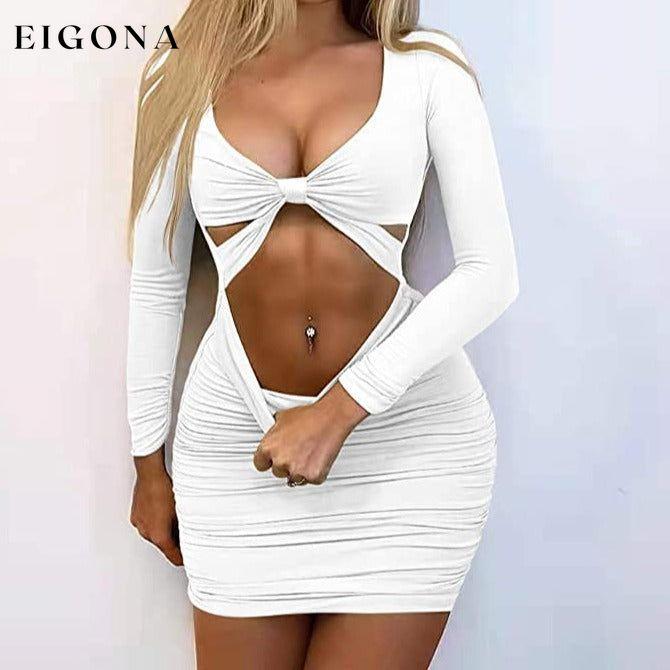 Women's Sexy Bodycon Deep V Neck Long Sleeve Cut Out Club Mini Dress __stock:200 casual dresses clothes dresses refund_fee:1200
