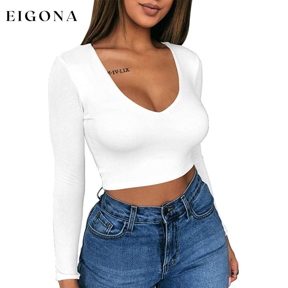Women's Sexy Bodycon Scoop Neck Long Sleeve Slim Crop Top White __stock:200 clothes refund_fee:800 tops