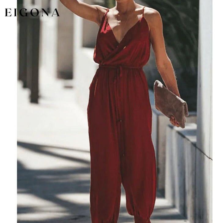 Women's Sexy Casual Daily V Neck Jumpsuit Wine __stock:200 casual dresses clothes dresses refund_fee:1200