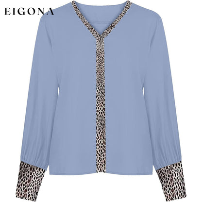 Women's Sexy Leopard Print Shirt Sky Blue __stock:200 clothes refund_fee:800 tops