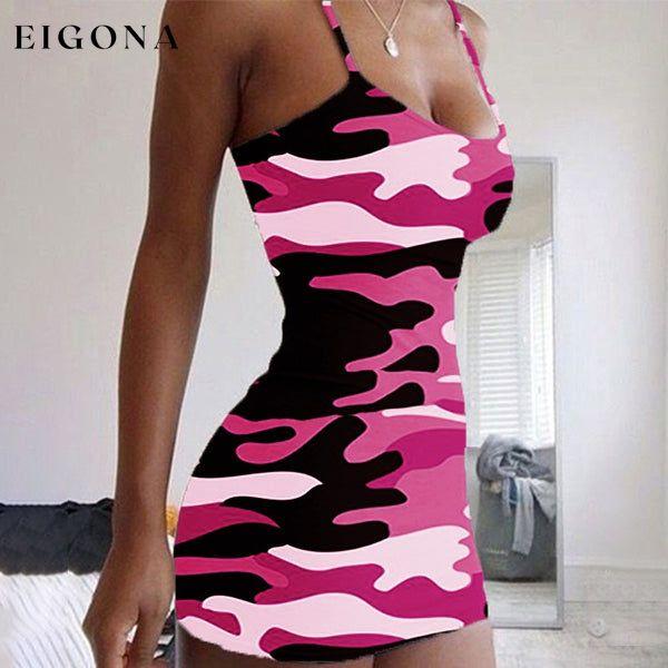 Women's Sexy Sleeveless Camouflage Mini Dress Pink __stock:200 casual dresses clothes dresses refund_fee:800