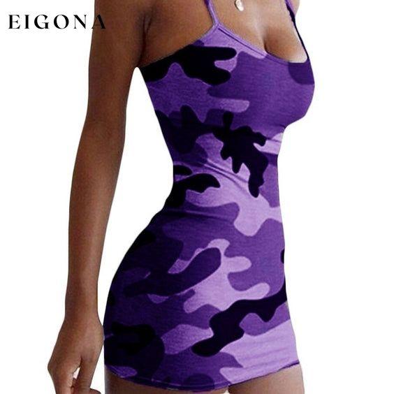 Women's Sexy Sleeveless Camouflage Mini Dress Purple __stock:200 casual dresses clothes dresses refund_fee:800