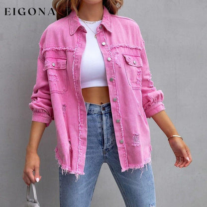 Women's Shacket Long Sleeve Denim __stock:200 Jackets & Coats refund_fee:1200