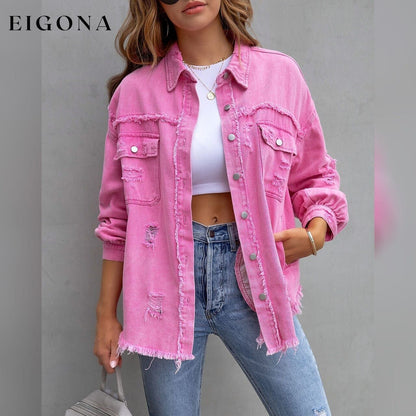 Women's Shacket Long Sleeve Denim Pink __stock:200 Jackets & Coats refund_fee:1200